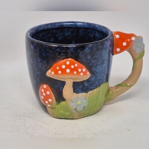 Blue Ceramic Mug With Red Mushroom